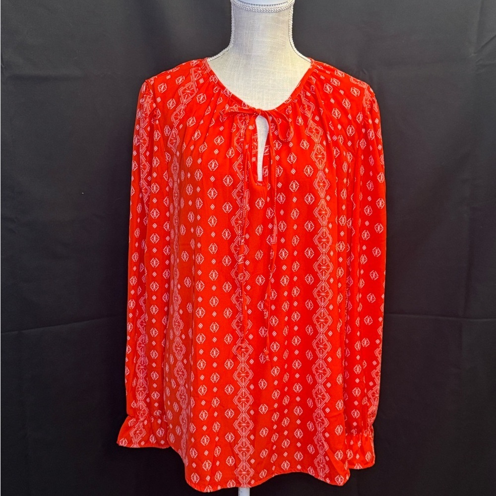 Elegant Red/Orange Boho Peasant Blouse with Pattern